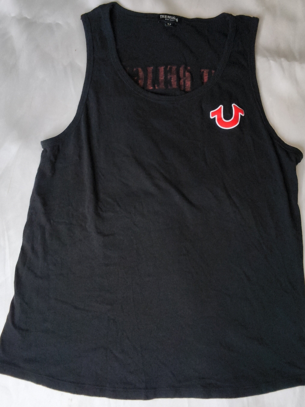 True Religion Men's Black Tank Top with Red Logo